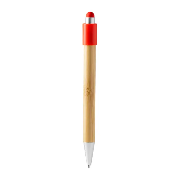 Bolígrafo spinner antiestrés de bambú Fayer en rojo de bambú, vista frontal
