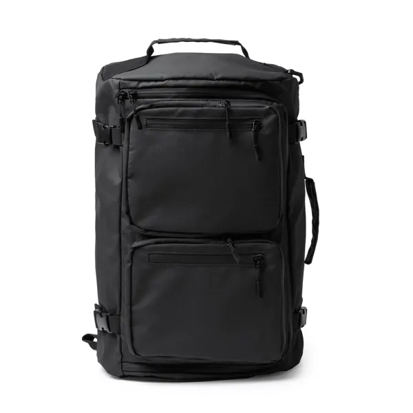 Mochila de viaje PU y ripstop Hobart con calzado en negro de PU leather y poliéster, vista frontal