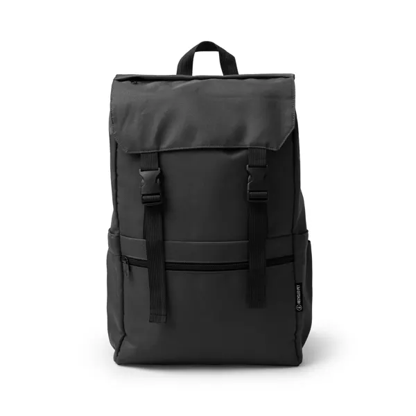 Mochila portátil 15 pulgadas RPET con solapa en negro de RPET, vista frontal
