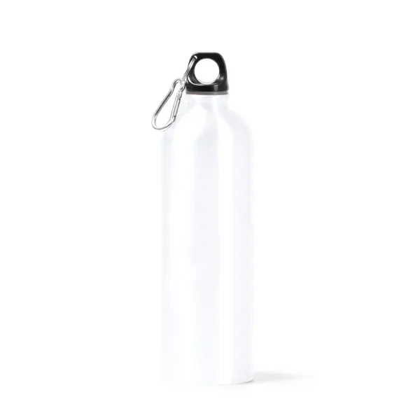 Bidón de acero reciclado Tomak 750 ml con mosquetón en blanco de acero inoxidable 304 reciclado, vista frontal