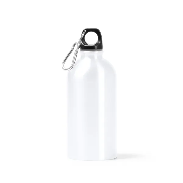 Bidón de acero reciclado Mikel 500 ml con mosquetón en blanco de acero inoxidable reciclado, vista frontal