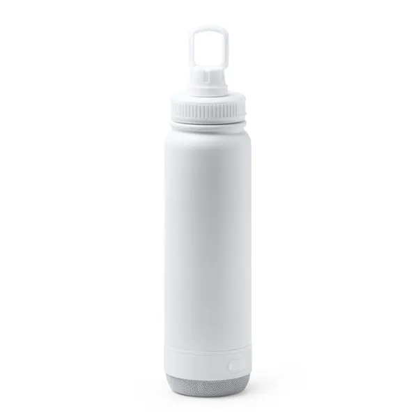 Bidón térmico de acero Nufrik 650 ml con altavoz en blanco de acero inoxidable, vista frontal