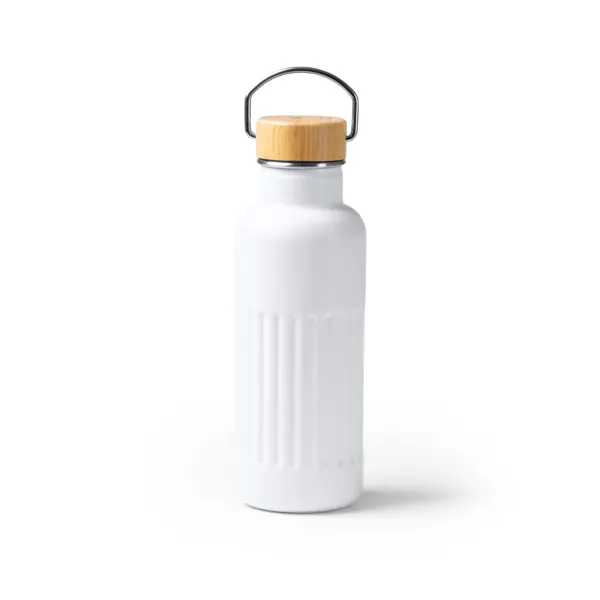 Bidón térmico de acero reciclado Nobuk 500 ml tapa bambú en blanco de acero inoxidable reciclado, vista frontal