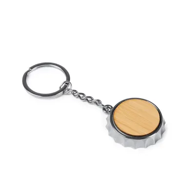 Llavero abridor tipo chapa cromado y bambú personalizable