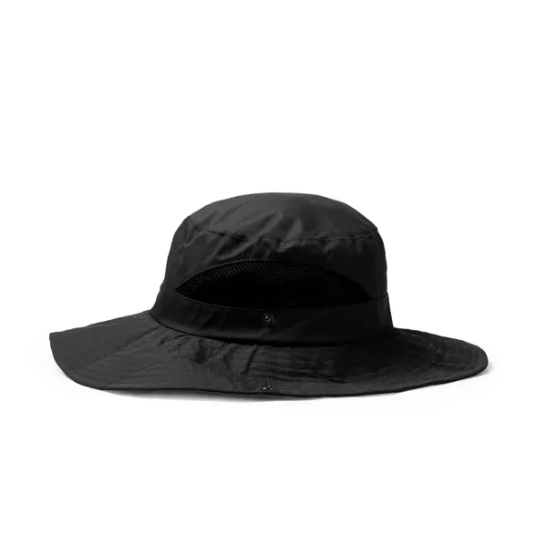 Gorro Kenya tipo safari con ventilación lateral en negro de polyester, vista frontal