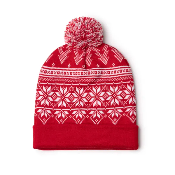 Gorro navideño de acrílico Redwin con pompón en rojo de acrylic, vista frontal