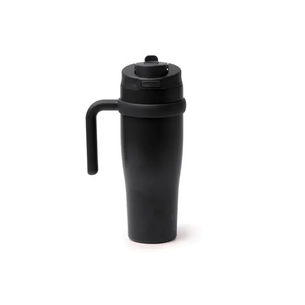 Taza térmica de acero reciclado Kalam 900 ml con pajita en negro de acero inoxidable 304 reciclado, vista frontal