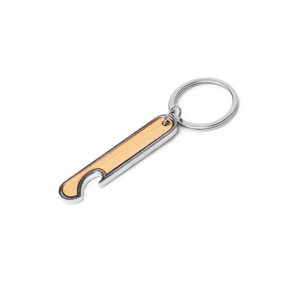 Llavero abridor de acero y bambú personalizable