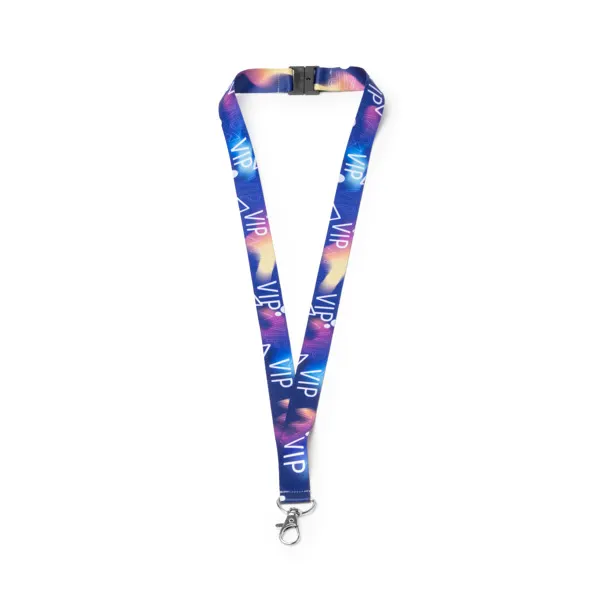 Lanyard de poliéster Trenet sublimación con cierre seguridad en blanco de poliéster, vista frontal