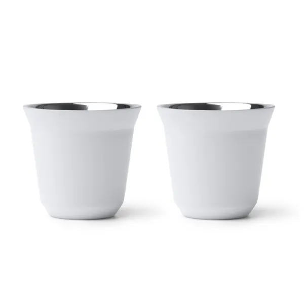 Set Boluto 2 vasos de café de acero reciclado 80 ml en blanco de acero inoxidable 304 reciclado, vista frontal