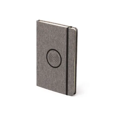 Libreta A5 de RPET Garlan con cargador inalámbrico 15 W personalizable