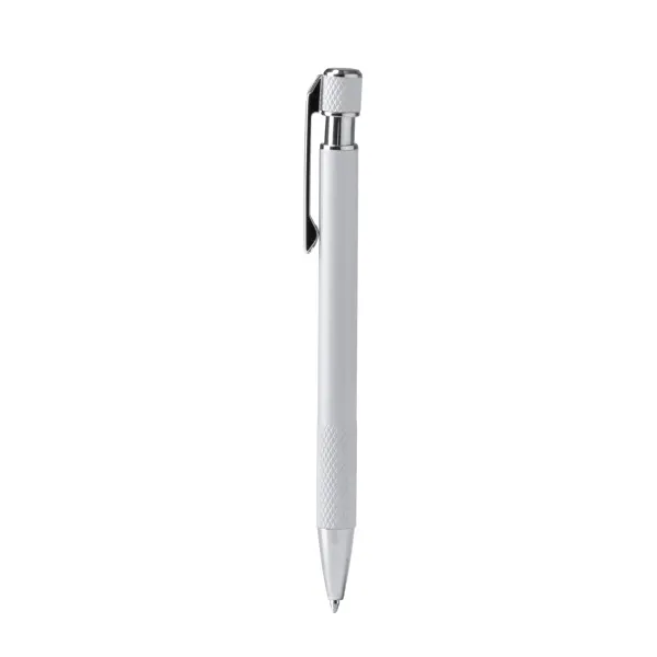 Bolígrafo de aluminio reciclado mate Blomy texturizado en blanco de aluminio reciclado, vista frontal