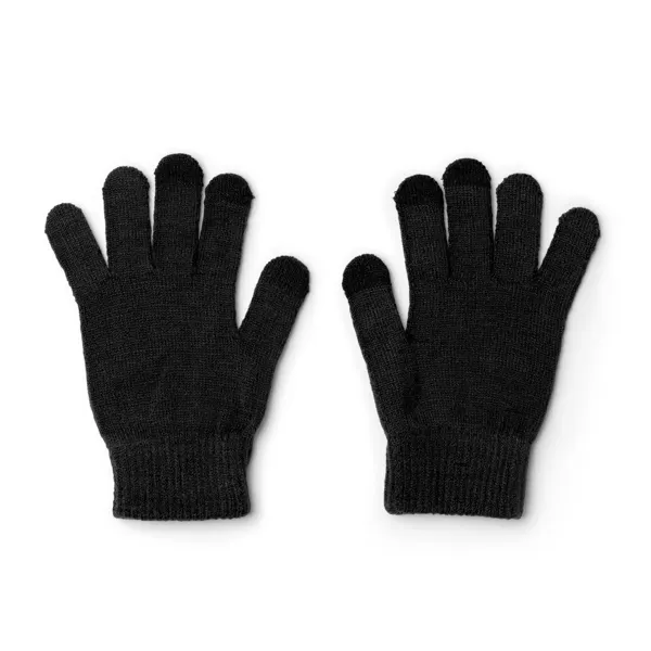 Guantes táctiles de poliéster reciclado Windsor en negro de RPET, vista frontal