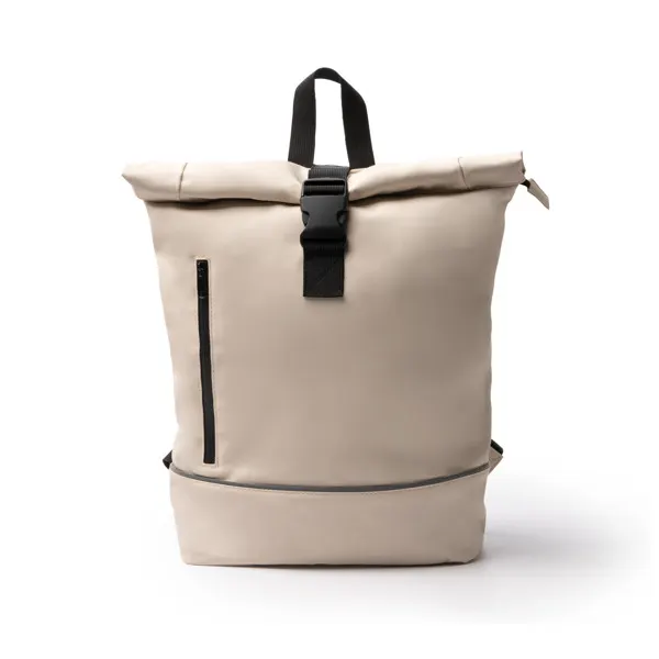 Mochila portátil Valdez 15 pulgadas PU y RPET 210D en beige de PU y RPET 210D, vista frontal