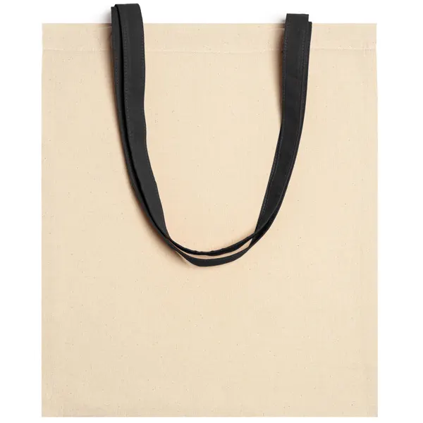 Bolsa de algodón natural Veneto 140 g asas de color en negro de 100% algodón 140 g/m², vista frontal