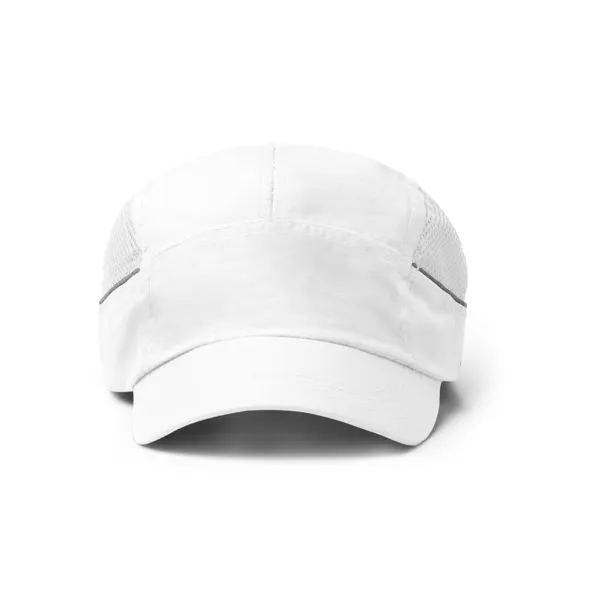 Gorra deportiva de RPET Azura 100 g con rejilla y velcro en blanco de microfibra 100 g/m², vista frontal