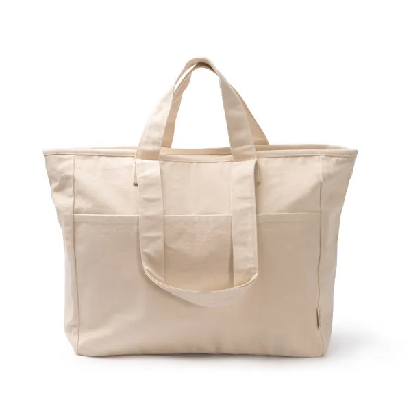 Bolsa de algodón reciclado Tonga 420 g con cremallera en crudo de 100% algodón reciclado 420 gsm, vista frontal
