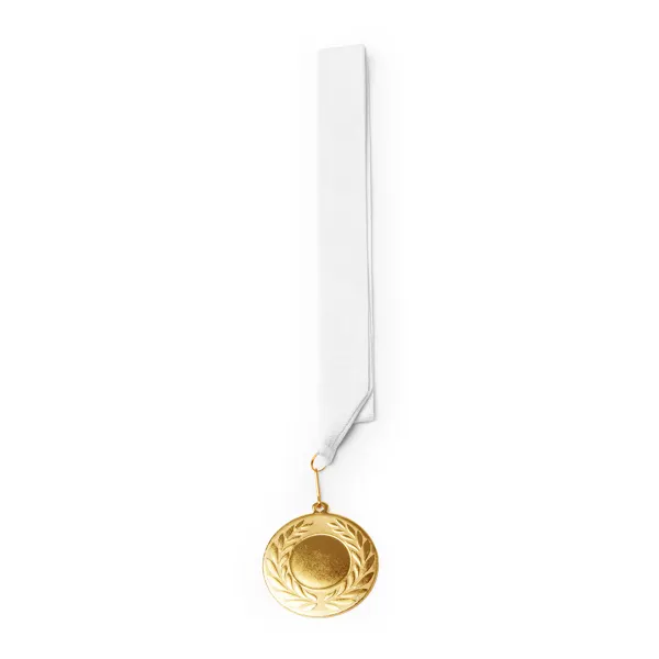Medalla metálica Ø Ledeki 5 cm con cinta y mosquetón en blanco de metal, vista frontal
