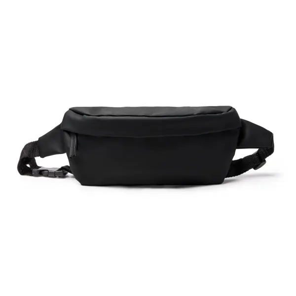 Riñonera de polipiel y RPET Zumel 600D en negro de PU leather y RPET 600D, vista frontal
