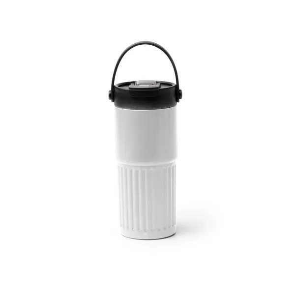 Vaso térmico de acero reciclado Tumbat doble tapa 600 ml en blanco de acero inoxidable 304 reciclado, vista frontal