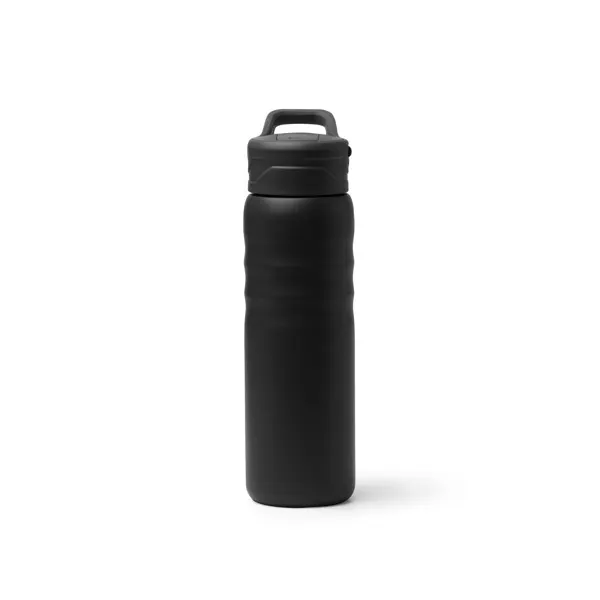 Bidón térmico de acero reciclado Tuxley 710 ml con pajita en negro de acero inoxidable 304 reciclado, PP, vista frontal