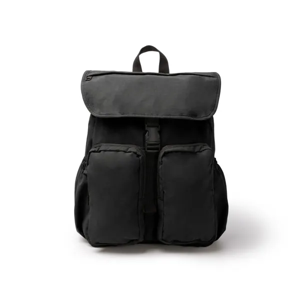 Mochila portátil Kabuki 15 pulgadas nylon con solapa en negro de nylon suave, vista frontal
