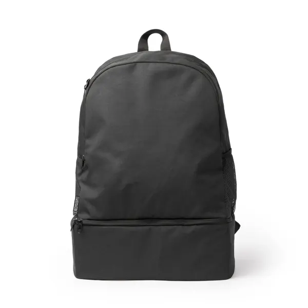 Mochila deportiva de RPET Cambel 600D con zapatillero en negro de RPET 600D, vista frontal