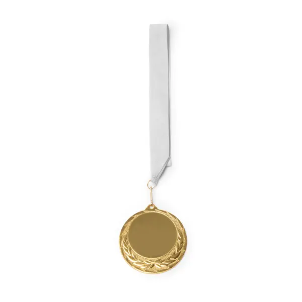 Medalla metálica Ø Dresel 7 cm con cinta y mosquetón en blanco de metal, vista frontal