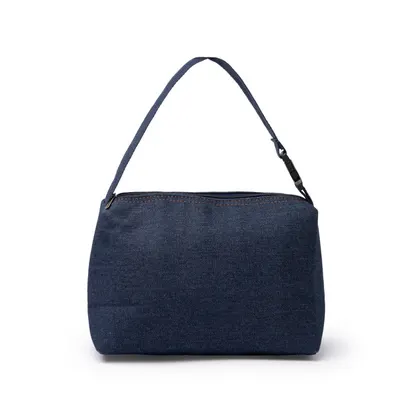 Nevera de denim reciclado Pepux con asa de hebilla personalizable