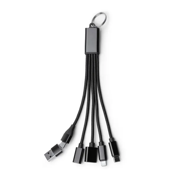 Cable cargador Koltax 7 en 1 con hub aluminio en negro de aluminio reciclado, vista frontal
