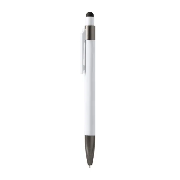 Bolígrafo de aluminio Kados pulsador puntero táctil en blanco de aluminio y ABS, vista frontal