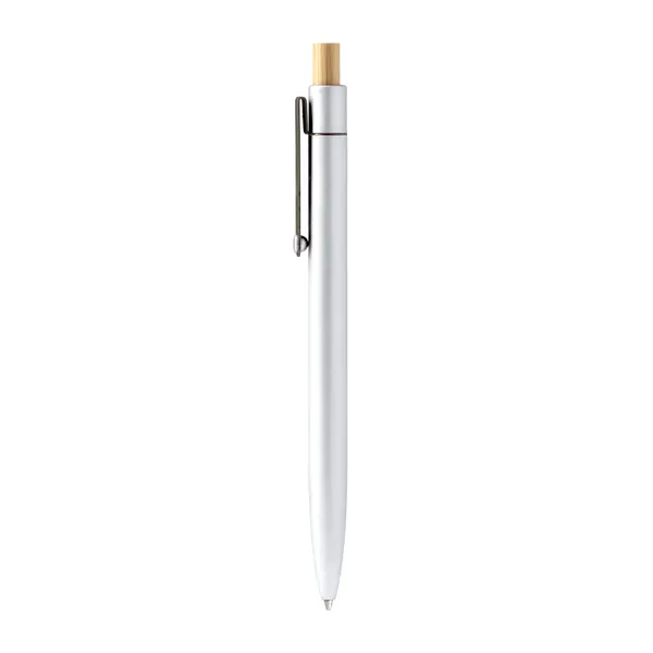 Bolígrafo de aluminio Fiori pulsador de bambú en blanco de aluminio y bambú, vista frontal