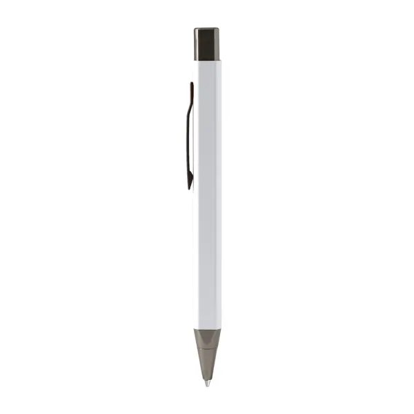 Bolígrafo de aluminio reciclado Lester plano tacto goma en blanco de aluminio reciclado, vista frontal