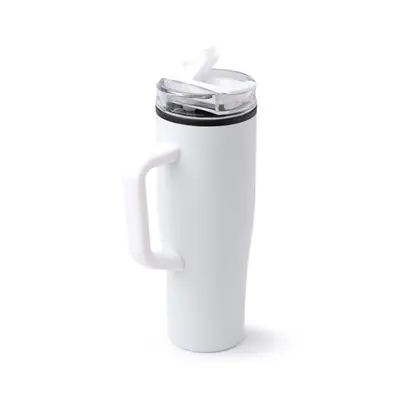 Taza doble pared acero y PP con pajita 900 ml personalizable