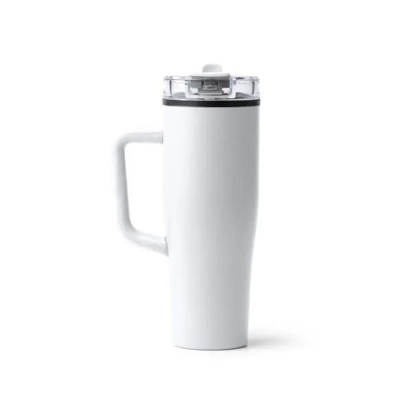 Taza doble pared de acero y PP Mansel con pajita 900 ml en blanco de acero inoxidable, PP, vista frontal