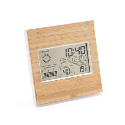 Estación meteorológica bambú reloj y calendario personalizable