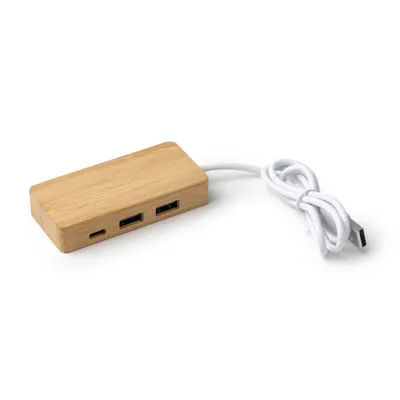 Hub USB de bambú Neptune 3 puertos personalizable