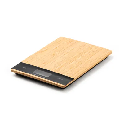 Báscula digital de cocina 5 kg frontal de bambú personalizable