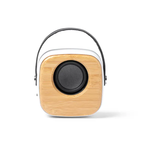 Altavoz Bluetooth de ABS y bambú Alesso con asa en bambu de ABS, bambú y polipiel, vista frontal