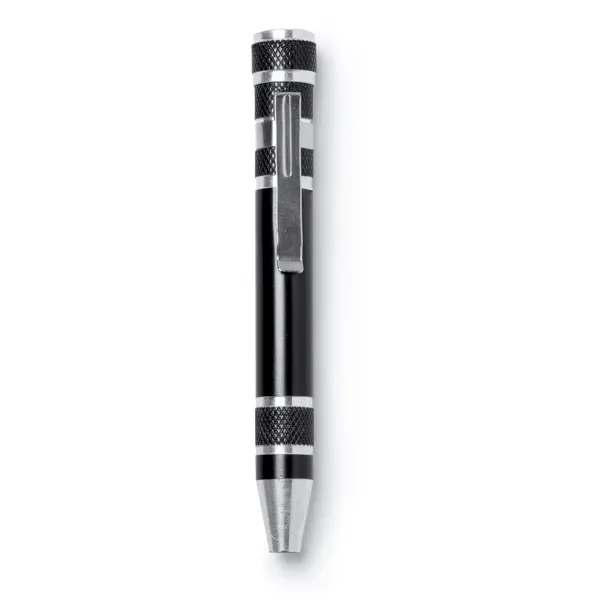 Multiherramienta bolígrafo de aluminio Brico 8 cabezales en negro de aluminio, vista frontal