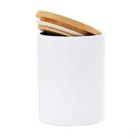 Taza de cerámica mate Berry con tapa de bambú 370 ml de cerámica y bambú, vista lateral