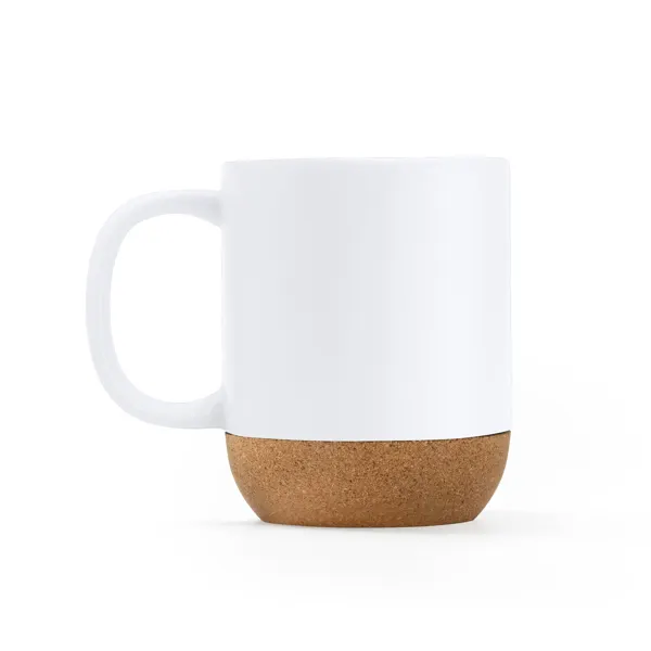 Taza de cerámica mate Rosella base de corcho 420 ml en blanco de cerámica y corcho, vista frontal