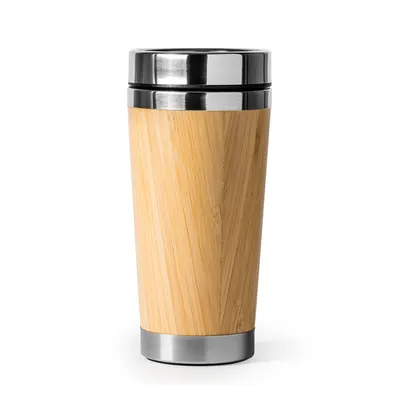 Vaso acero con exterior de bambú 500 ml personalizable