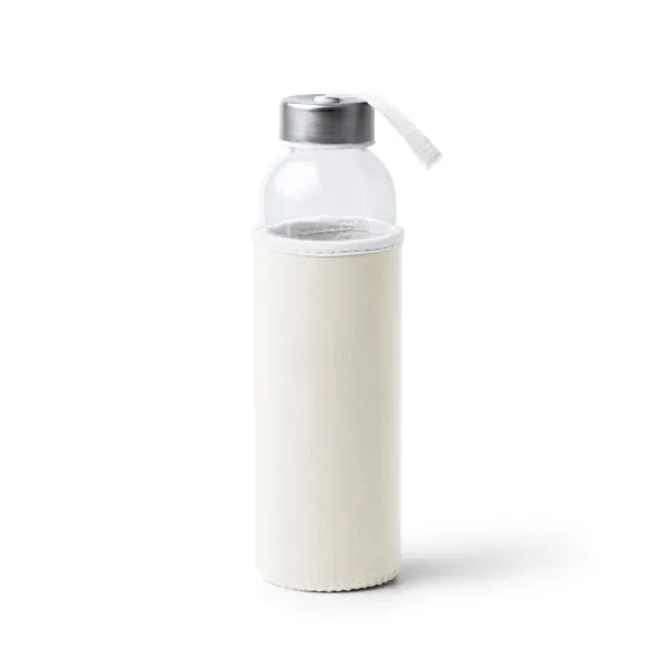 Botella de cristal Camu 500 ml con funda de neopreno en blanco de cristal, vista frontal