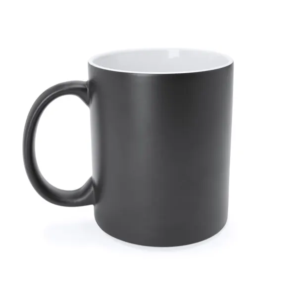 Taza mágica de cerámica mate Okra 350 ml en negro de cerámica, vista frontal