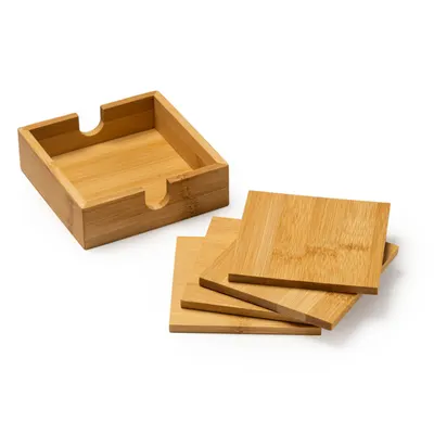 Set Algor de 4 posavasos de bambú con caja personalizable