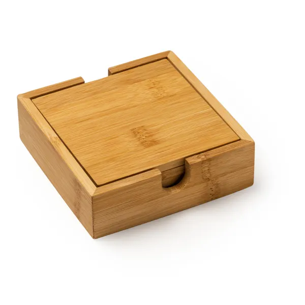 Set Algor de 4 posavasos de bambú con caja en crudo de bambú natural, vista frontal