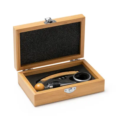 Set de vino acero inoxidable en estuche de bambú Tintos personalizable