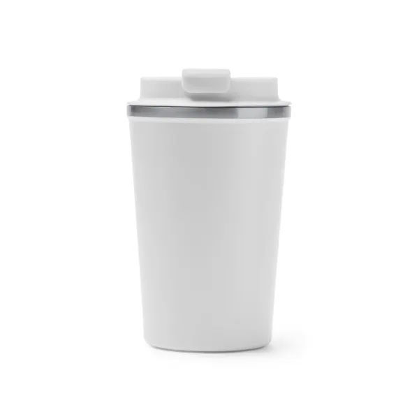 Vaso térmico de acero Okele antifugas 450 ml en blanco de acero inoxidable, vista frontal
