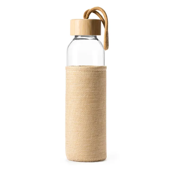 Botella de cristal Sibu 500 ml con funda de yute simulado en crudo de cristal, yute y bambú, vista frontal